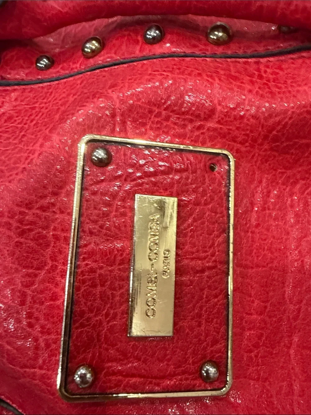 Red Studded Leather-Look Shoulder Bag